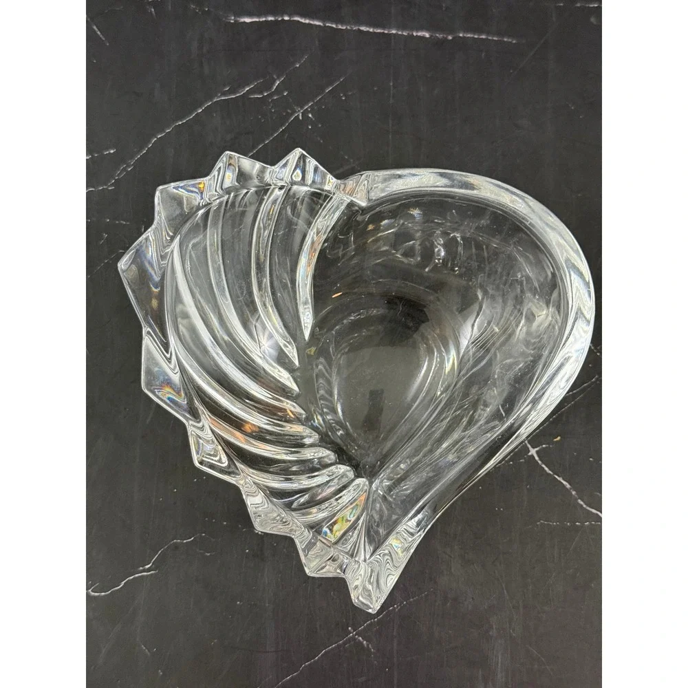 Vintage Crystal Mini Crystal Ruffled Heart Shaped Dish Bowl 4 3/4in